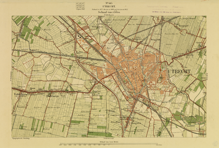 214050 Topografische kaart van de stad Utrecht met wijde omgeving; met weergave van de verkavelingen, bebouwing, wegen, ...
